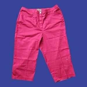 3/$30 TANJAY Hot Pink High Rise Denim Pedal Pusher Floral Applique Capri Jorts